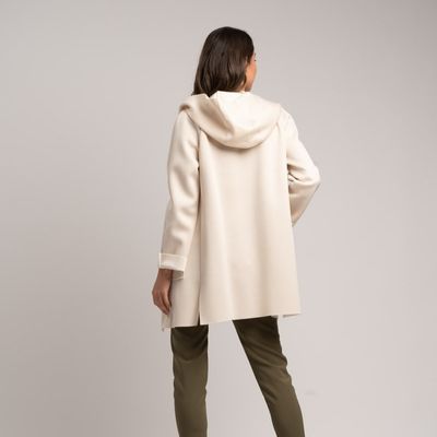 Spolverino donna con ampio cappuccio in jersey taglio vivo